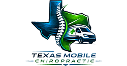 Logo showing a Texas shape, spine graphic, and mobile chiropractic ambulance