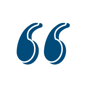 Stylized blue quotation marks