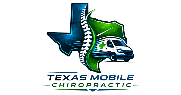 Texas Mobile Chiropractic logo with a spine graphic and a medical van inside
